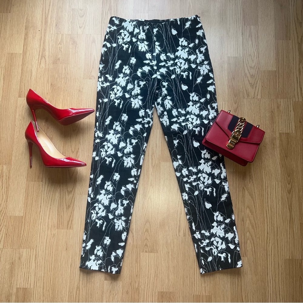 Donna Karen black label cropped black/white floral knit pants - Picture 4 of 10